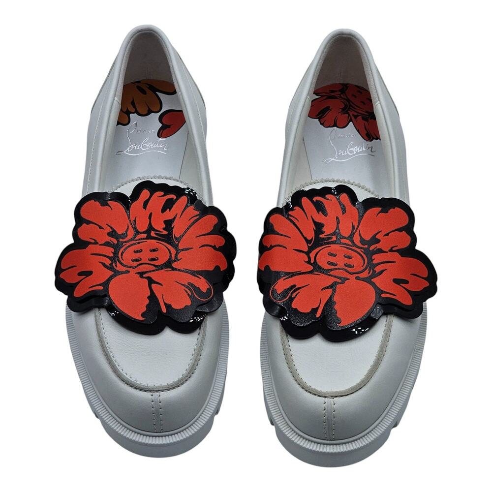 Christian Louboutin x Shun Sudo Button Flower Moc Toe Lug Loafers - White 37 - Picture 4 of 8